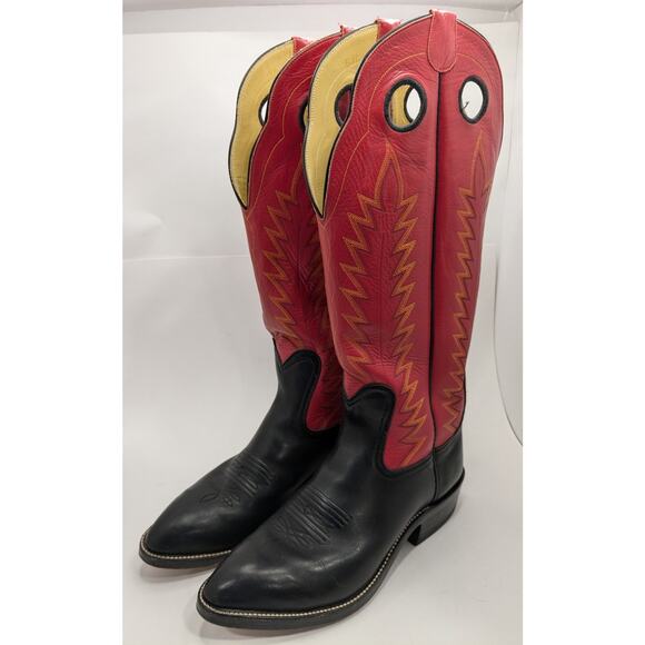 Drews Boots 18" Tall Buckaroo Cowboy Boots 9E Red Black - Picture 1 of 11